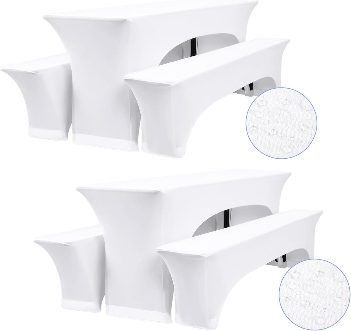 Set van 3 witte elastische biertafelhoezen voor tafelbreedte 50 cm