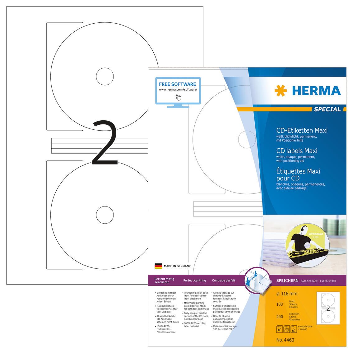 HERMA CD-Etiketten CD-Etik. Maxi, Ø 116 mm 4460 weiß
