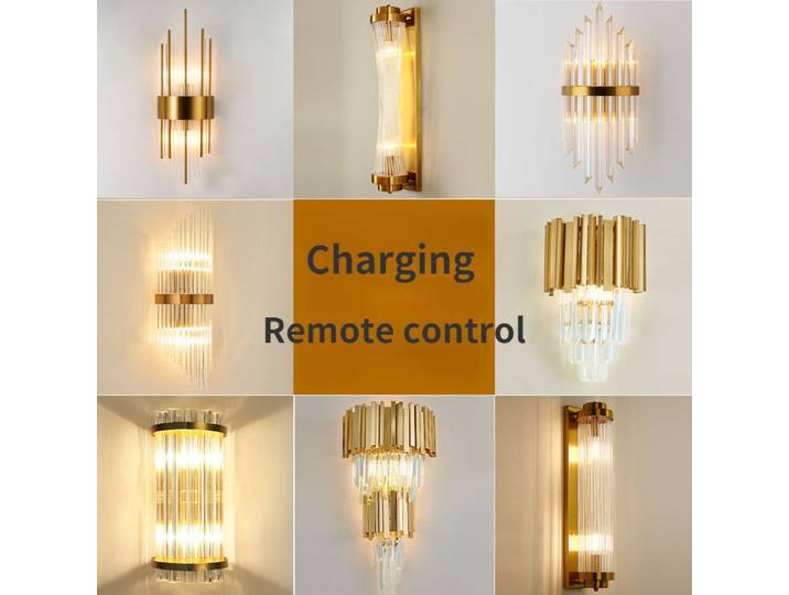 Applique Murale LED Dorée avec Batterie Rechargeable, Éclairage de Luxe Moderne, Clip Gratuit, pour Salon, E14