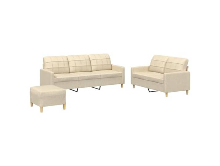 Todiikf 3-TLG Sofagarnitur mit Kissen Creme Stoff Sofa Set Polstermöbel Komfortables 3-teiliges Polstermöbel Set mit Hocker für Ihr Wohnzimmer, atmungsaktiver Stoff und stabiles Metallgestell.