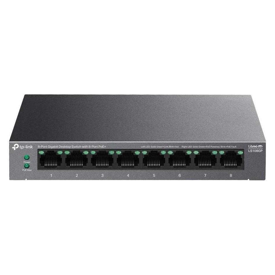 TP-Link 8-Port-Gigabit-Desktop-Switch, 8 PoE+-Ports, lüfterlos, Metallgehäuse (8 Ports) (425448)