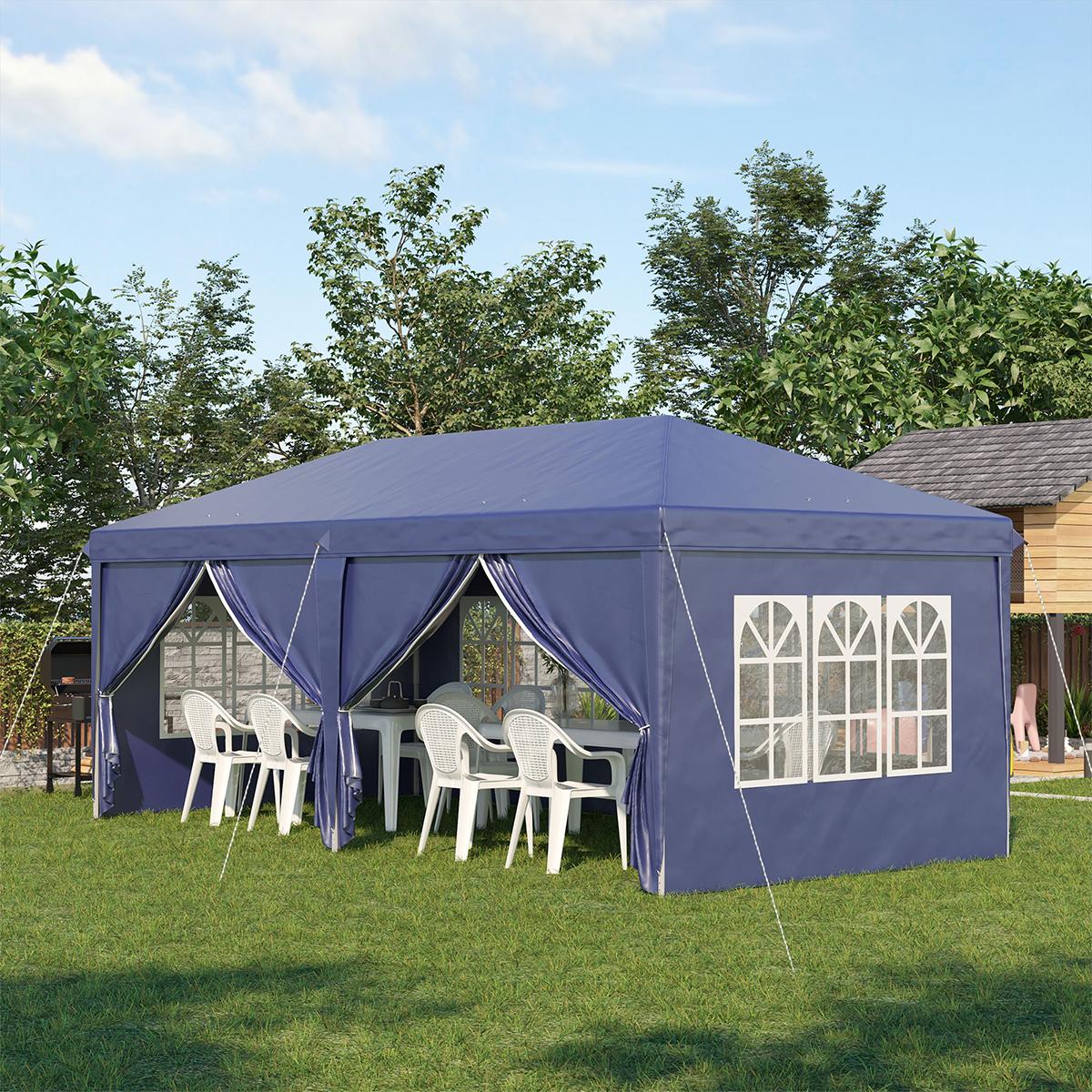 Pavillon mit Seitenwände & Fenster UV-Schutz Faltpavillon Partyzelt Gartenpavillon für Garten & Veranstaltungen 6 x 3 m Blau