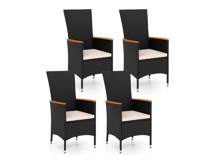 COSTWAY Rattanstuhl (4 St), Gartenstuhle rattan, Terrassenstuhle hochlehner