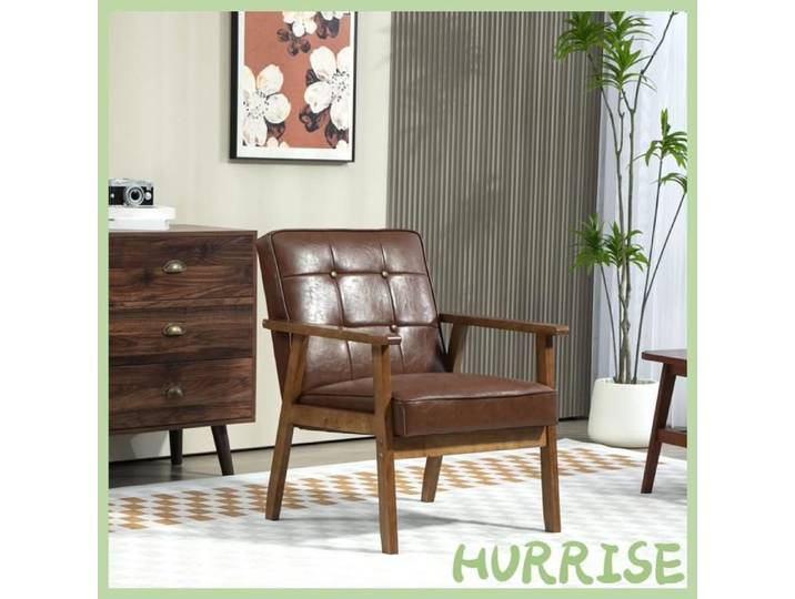 Cocosity Fauteuil De Salon Fauteuil De Chambre En Cuir Synthétique Dossier Capitonné Pieds En Bois Massif 64X73X81Cm Marron