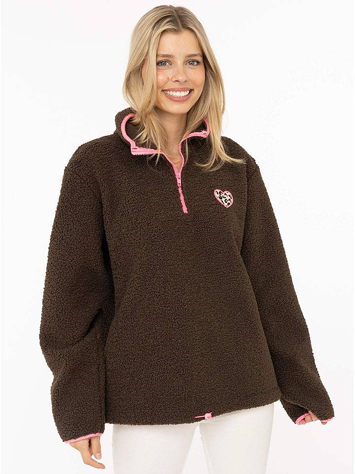 Zwillingsherz Fleecepullover "Leo" in Braun - M