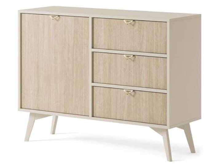 Wohnzimmeranrichte Forest 106 cm, Wohnzimmerkommode, Beistelltisch, Kommode mit Füßen, Sideboard mit Füßen, Eukalyptus Beige (Beige)