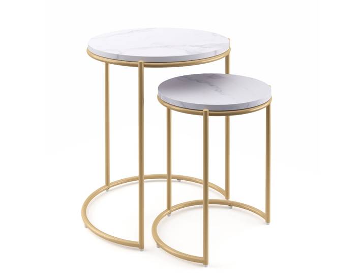 Beistelltisch FINA rund 2-teilig weiss/gold