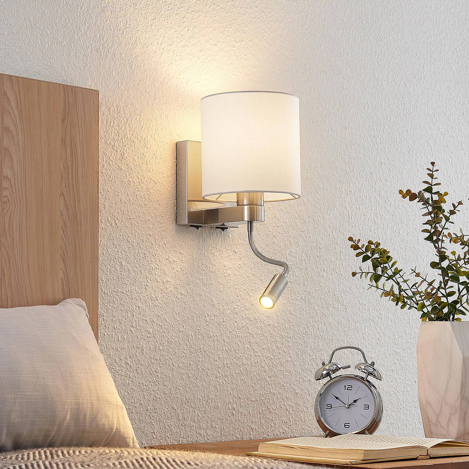 Wall Light Brinja Lucande, Alu / grey / zinc, Living / Dining Room, Textile / fabric / silk, Wall Light