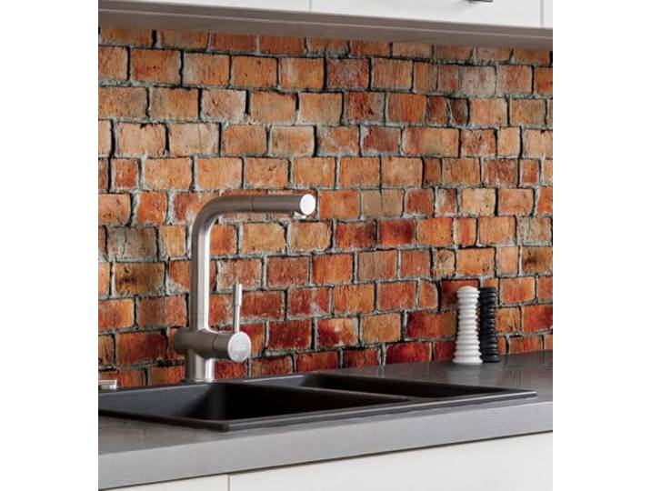 MyMaxxi Küchenrückwand selbstklebend - Matte, versteifte Spritzschutz Folie als günstige Alternative zu Glas, einfache Montage & leichte Reinigung - 60 cm hoch - Motiv: Backsteine rot 280 x 60 cm