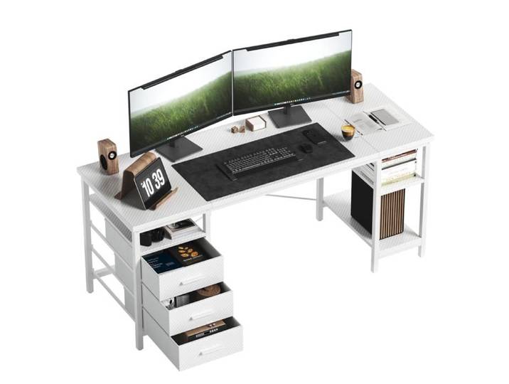 Bureau avec rangement Bureau Gaming de 120 cm bureau gamer avec 3 tiroirs 3 Étagères Rangement Marron
