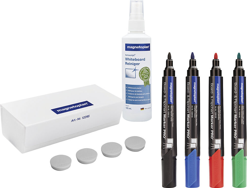 magnetoplan Whiteboard-Zubehörset, MEDIUM, Löscher, Reiniger, Marker, Magnete