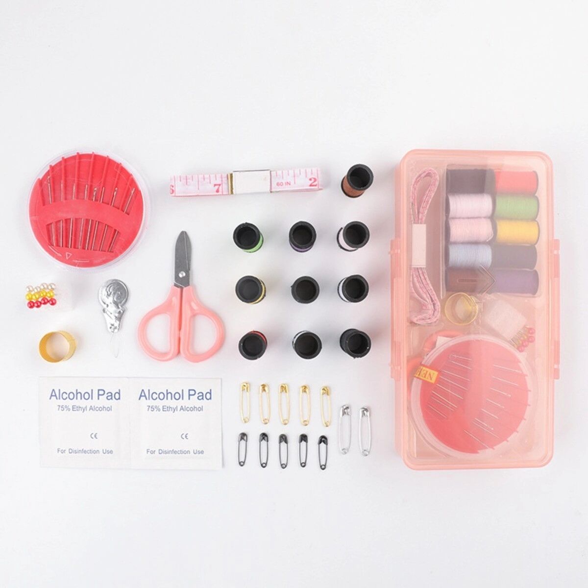 INF Kit de couture portable de 48 pièces compatible avec la maison - aiguilles à broder, ciseaux, dé à coudre et fils