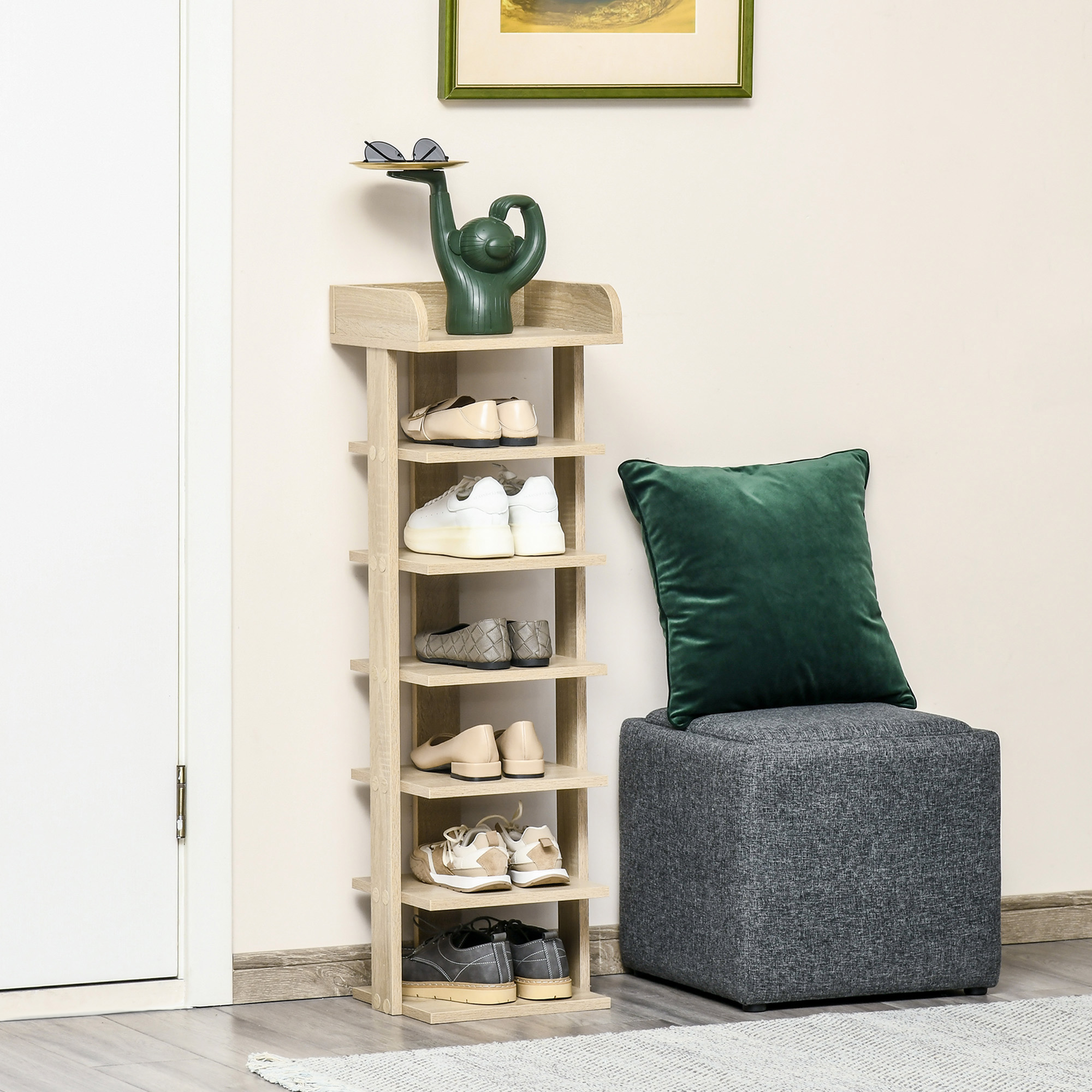 Homcom Mobile Scarpiera per Ingresso in Legno, Scaffale per 6 Scarpe con Ripiano Porta Oggetti, 32x30x104cm, Rovere Aosom
