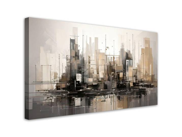 Feeby Leinwandbild Stadt Abstraktion Braun Stadtlandschaft 80x40cm, Grau, Rechteckig, 80x40 cm, Bilder & Rahmen, Bilder, Leinwandbilder