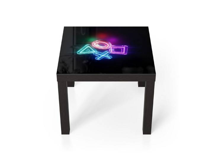 DEQORI Couchtisch 'Neon Gaming Symbole', Glas Beistelltisch Glastisch modern