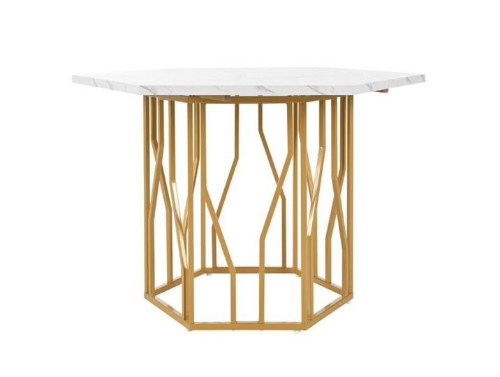 Table À Manger Seule Table basse hexagonale Modèle de marbre doré - Structure métallique design - Salon/salle à manger