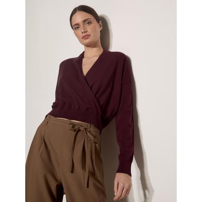 Strickpullover APRICOT "Feinstrickpullover", Damen, Gr. XL (42), rot (burgandy), gestrickt, , Modisch, figurumspielend Normale Länge, Gerippte Ärmelbündchen, Pullover Strickpullover, zum Wickeln