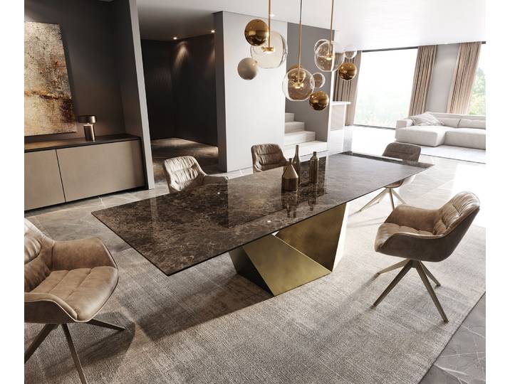 Esstisch Edge 300x100 Keramik Emperador Extra Lucidato Dunkelbraun Prisma Metallic Gold, Esstische