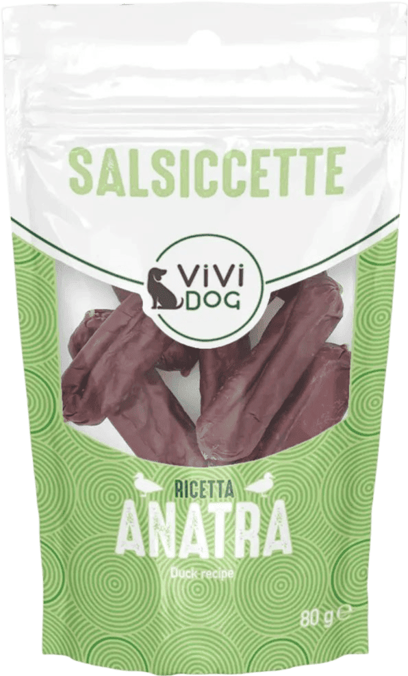 Kit Risparmio 6x80G ViVi Dog Snack Salsiccette ANATRA