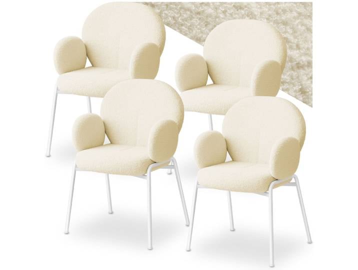 Stuhl Scandi gepolstert, Bouclé-Stoff - creme, 4er Set
