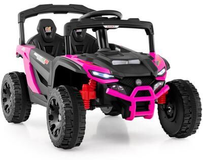 Costway 12V Kids Ride On Car UTV Electric Vehicle with LED Lights Music and Horn-Hot Pink