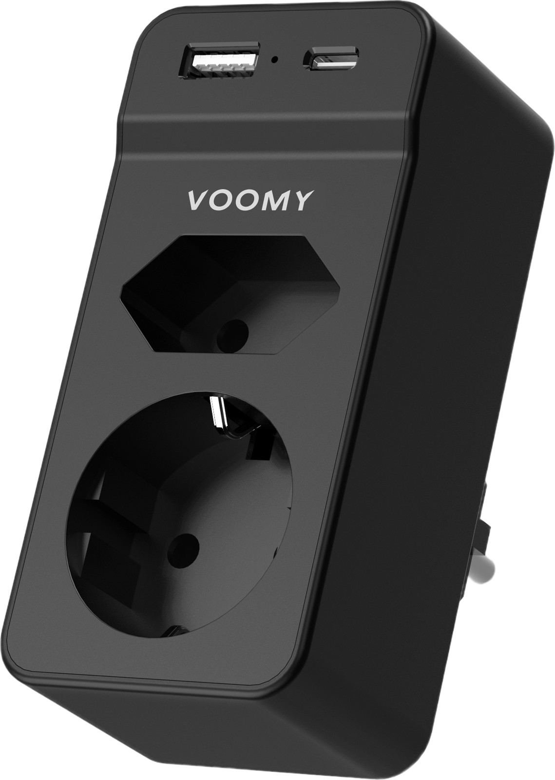 Voomy Split X2-c Hybride Stekkeradapter Type E/F en Type C, Zwart