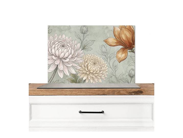 KitchenYeah Küchenrückwand Illustration - Blumen - Grün, (1-tlg), Küchenrückwand, Küchen Zubehör, 100x65 cm