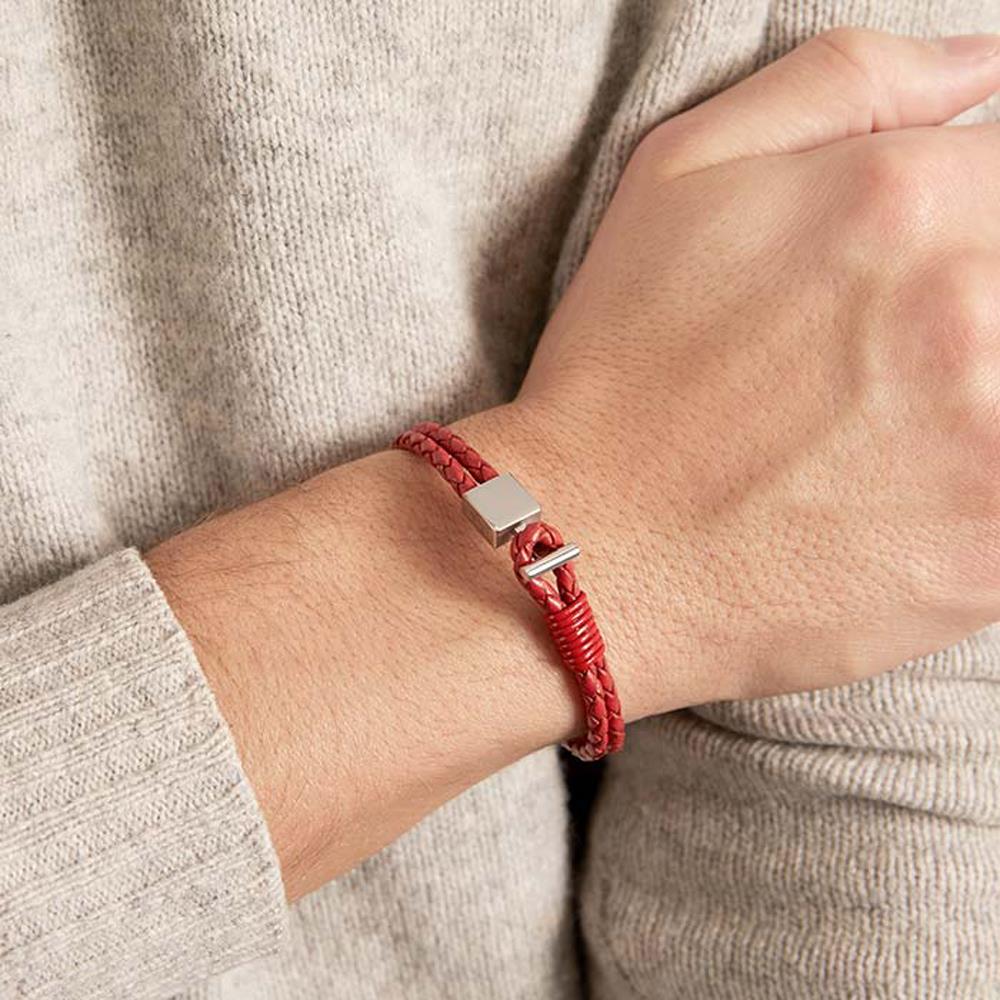 Unique Lederarmband: Rot Edelstahlverschluss rot