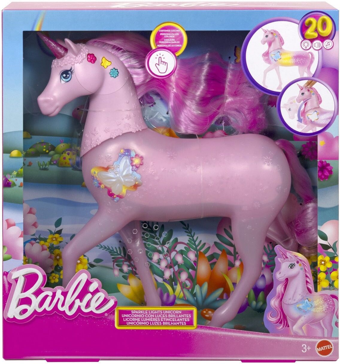 Barbie Sparkle Lights Unicorn Toy with Colorful Light Effects - Magical Light-Up Effects, Encourages Imagination, Mattel