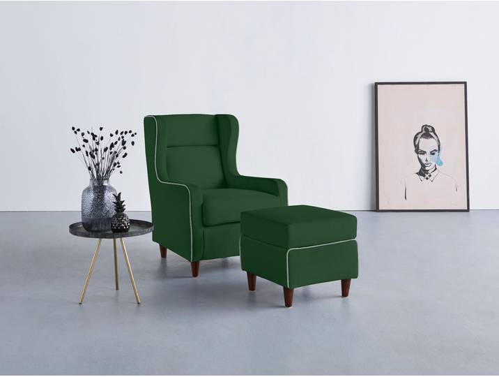 Ohrensessel, Luxus-Microfaser, Grün, 73×85×99 cm, Mit Keder, Landhaus, Inosign