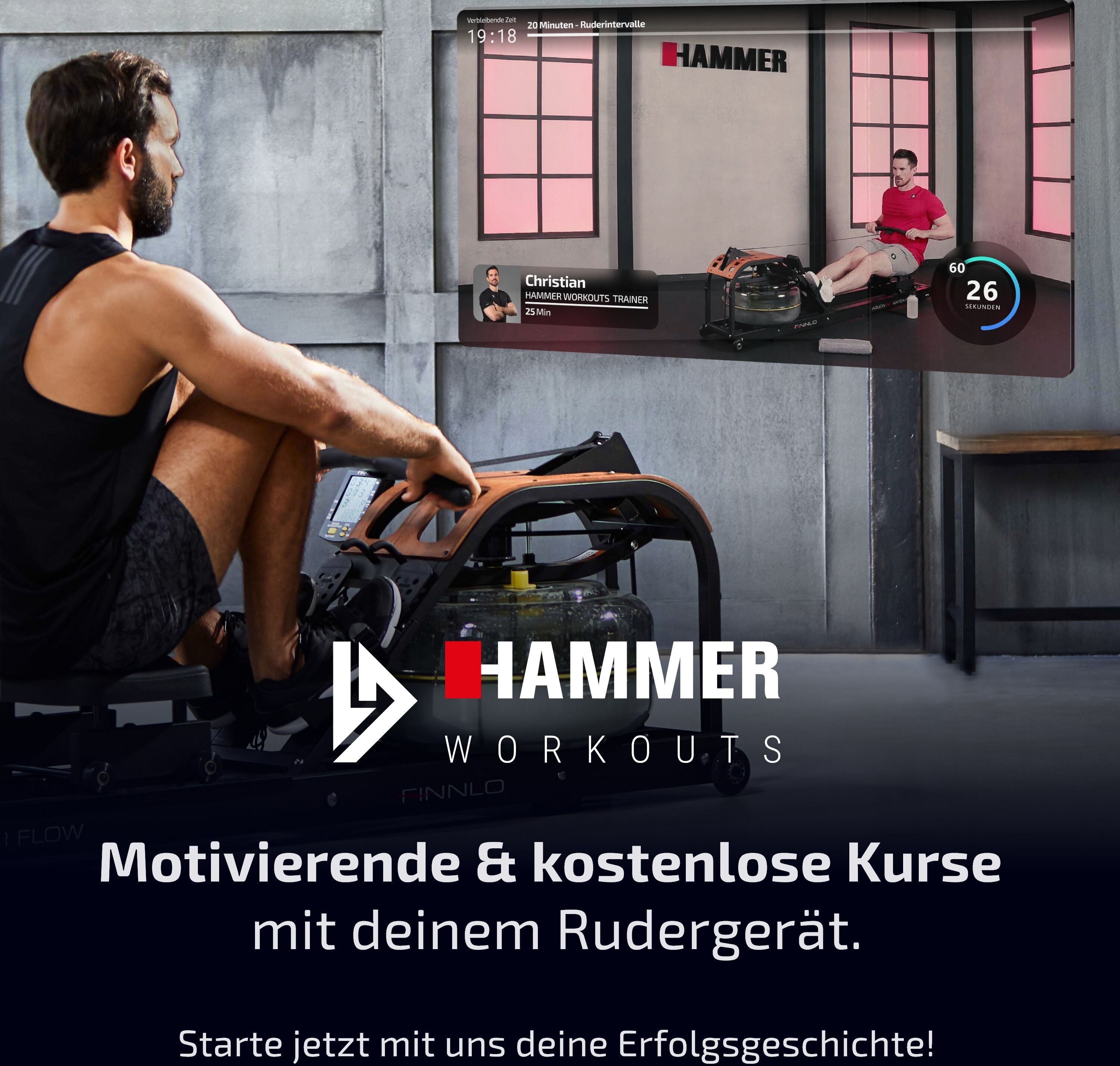 Rudergerät HAMMER "Hammer Rudergerät Cobra XTR Plus", schwarz, Rudergeräte, KinderB:55cm H:75cm L:232cm, Rudergerät, Rudermaschine, Magnetbremse, klappbar, B:55cm H:75cm L:232cm