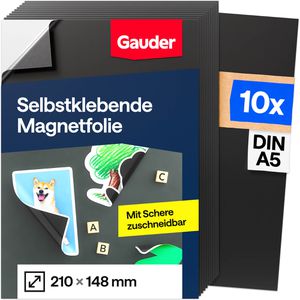 Gauder Magnetfolie A5, selbstklebend, zuschneidbar, schwarz, 14,8 x 21 cm, 10 Stück