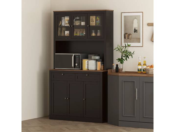 HOMCOM Buffet Cuisine Noir 100x40x180cm avec Armoires et Tiroirs