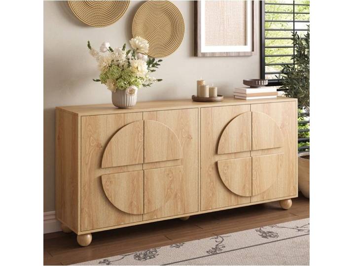 Modenuit Buffet bas 4 portes 160 cm effet bois MDF et pin étagères réglables naturel