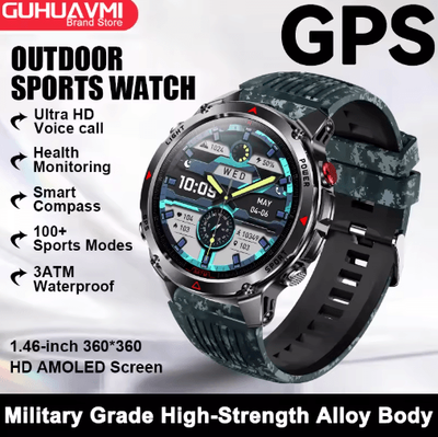 Inspire Picks AeroTrack Pro GPS Smartwatch AMOLED NFC Calling Sports Watch blue Camouflage