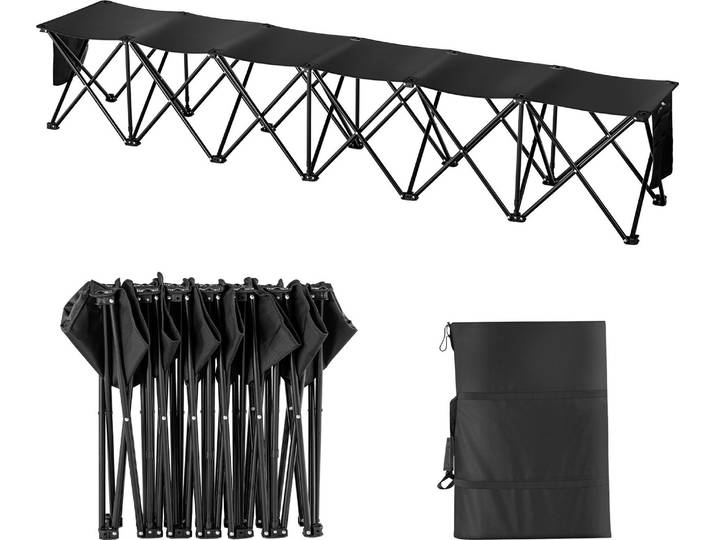 VEVOR Banc pliable portable\, 6 sièges\, banc latéral pliable\, chaises de banc de camping en plein air avec sac de transport\, banc latéral de sport d'équipe pour le football\, le camping\, la pêche\, pas d'assemblage