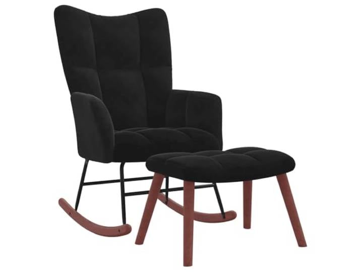 vidaXL Schaukelstuhl mit Hocker, Sessel Schwingstuhl mit Armlehne, Schaukelsessel Relaxstuhl Wohnzimmer, Relaxsessel Schwingsessel, Schwarz Samt