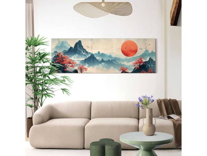XXL-Wandbild REINDERS Japanische Berge , bunt (farbe bild(er): blau), Bilder, B/H/T: 156cm x 52cm x 3cm, Landschaften, 1 Stk., MDF, XXL-Wandbild, Wohnzimmer - Blau - MDF - Landschaften - 156x52 cm, B:156cm H:52cm T:3cm