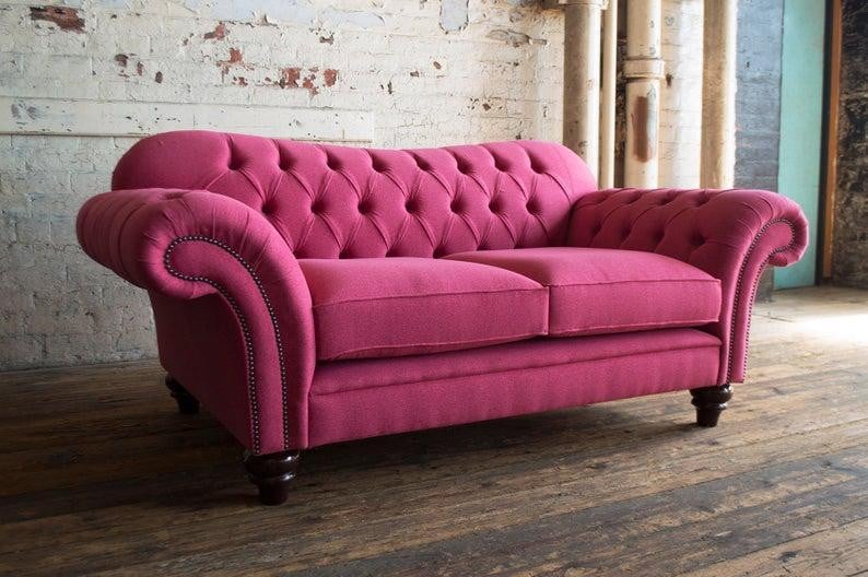 Luxus Chesterfield 2-zits bank met stoffen bekleding