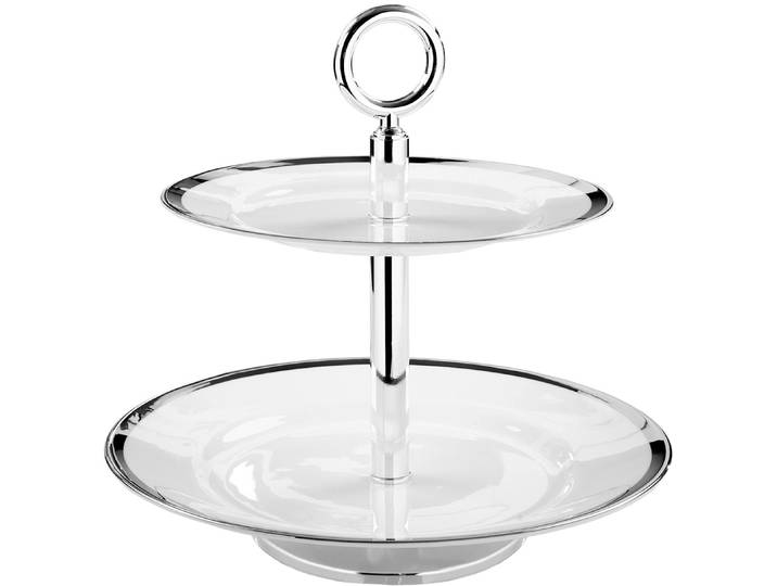 Etagere FINK PLATINUM , weiß, H:26cm Ø:27cm, Porzellan, Servierplatten, Etagere, Servierplatte mit Platinumrand, mit 2 Etagen, Höhe ca. 26 cm