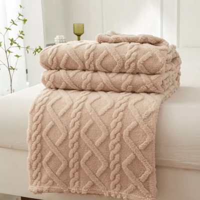 Inspire Curations Thick Sherpa Fleece Winter Throw Blanket khaki 120x200cm