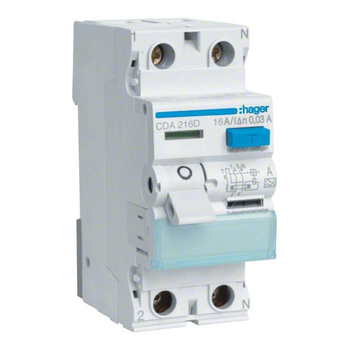 Hager FI-Schutzschalter 2pol. 16A/30mA, 6kA CDA216D)