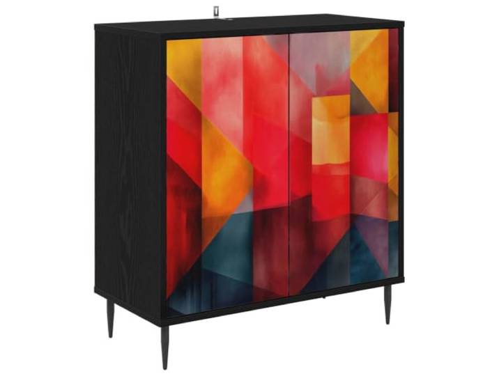 HKTMGDNG Sideboard HEESCH Schwarz Eichen-Optik Kommode 69 x 33 x 76 cm Modernes Beistellregal mit 2 Türen und Musterdesign für Wohnzimmer und Esszimmer. Erhöhte Füße fördern Luftzirkulation.