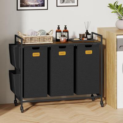 Kodotan sofa 3 Section Laundry Hamper, Laundry Sorter with Wheels, Laundry Basket Organizer with Shelf & 3 Pull-Out Removable Bags