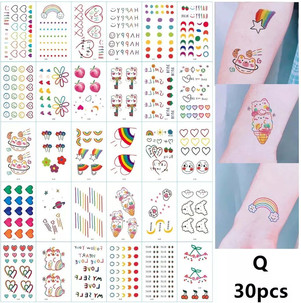 INF Temporäres Tattoo 30 Blatt mit bunten Motiven