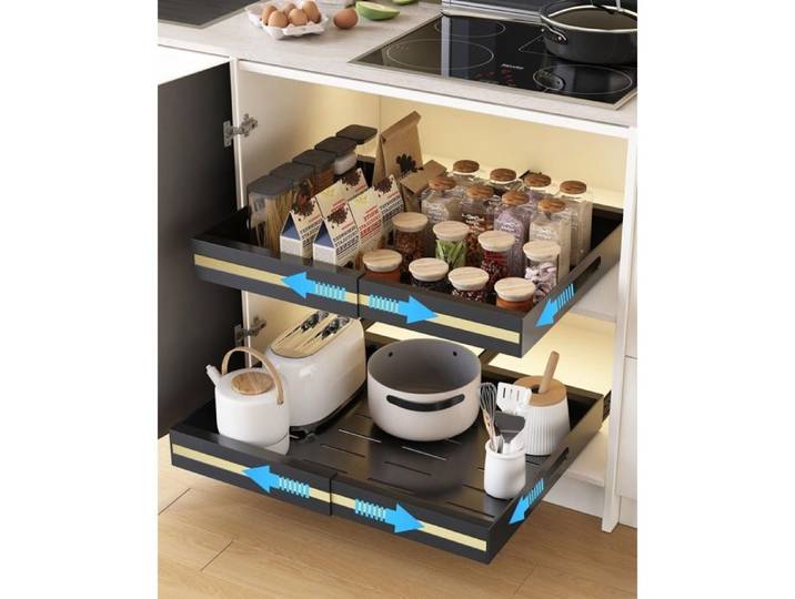 Lot de 2 Tiroir Coulissant Cuisine Adhésif Rangement Plac Noir - Tiroir Télescopique Extensible (largeur 30.5-51.5cm) No SEPARATEUR