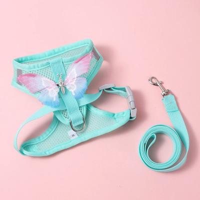 Inspire Select Breathable Butterfly Cat & Small Dog Harness Set Adjustable Mesh Vest With Leash For Outdoor Walking blue m