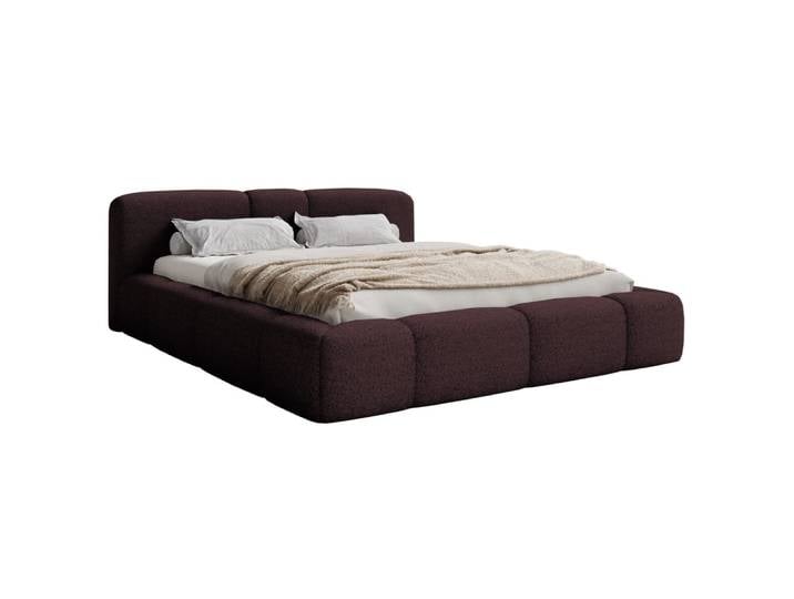 Lit coffre 200x200, peluche bourgogne