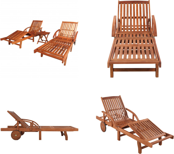vidaXL Sonnenliegen 2 Stk. mit Tisch Akazie Massivholz - Sonnenliege Und -tisch - Sonnenliegen Und -tische - Liege - Liegestühle
