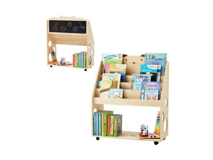 LuxusKollektion Kinderregal Kinderbücherregal Montessori mit Rollen & Tafel, 1-tlg.